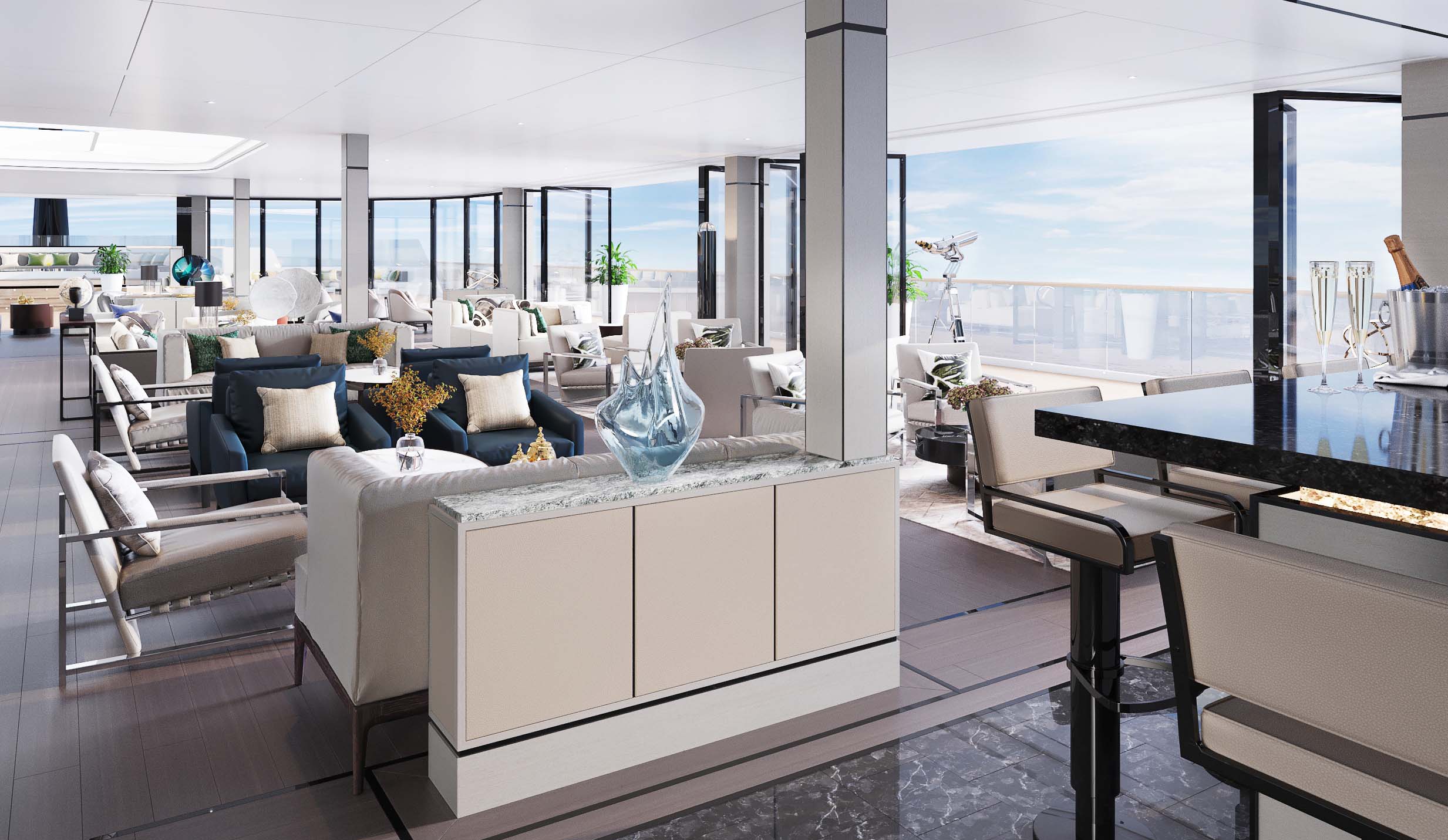 The Observation Lounge is an inspired area for lounging, cocktails or socializing