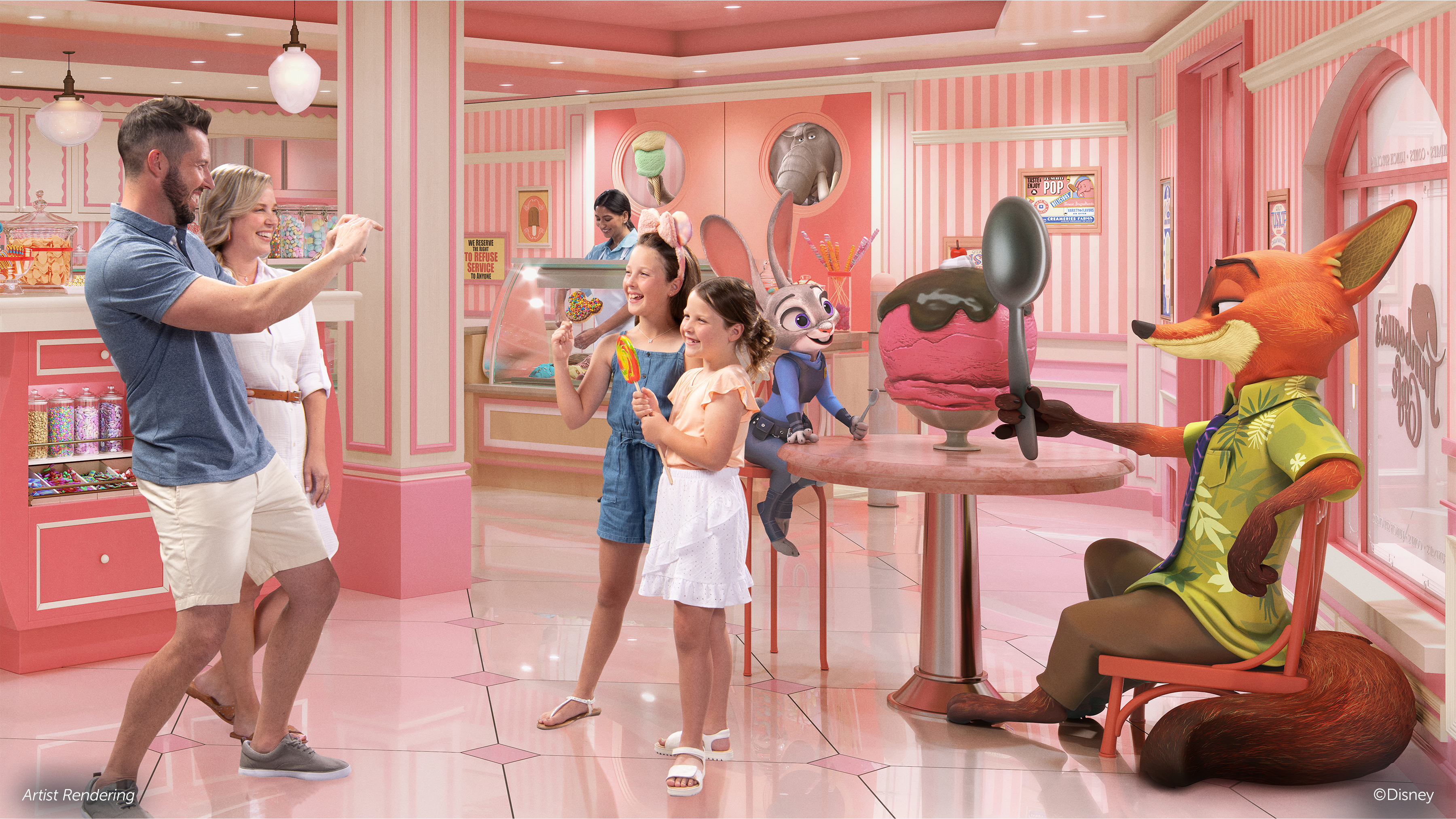 Jumbeaux's Sweets, inspirert av Zootopia, debuterer på Treasure med en statue av Judy Hopps og Nick Wilde