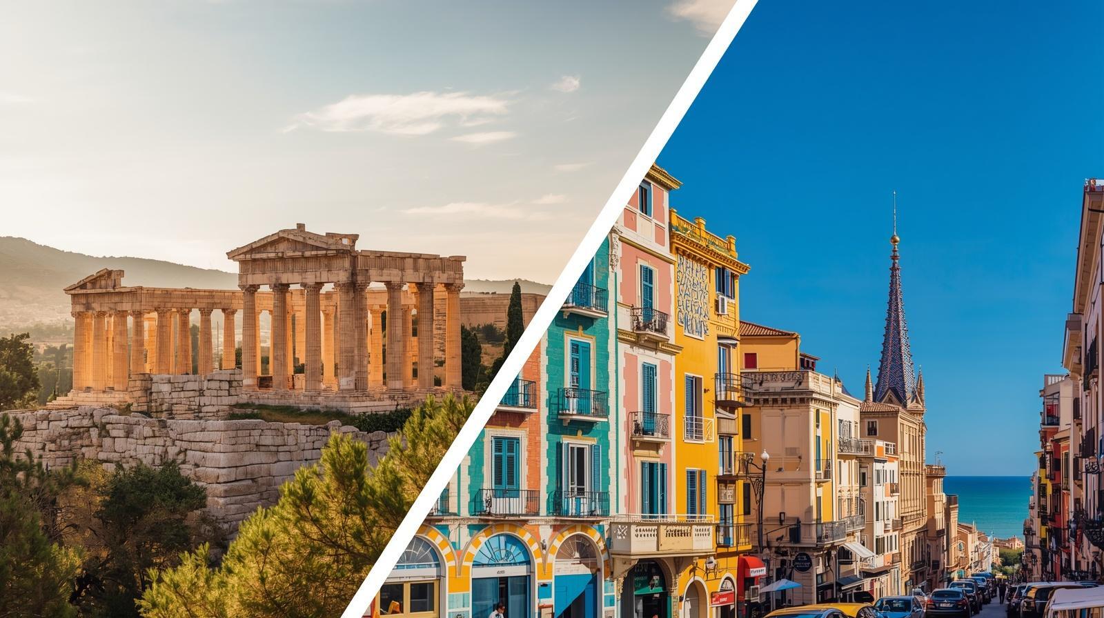 Vestlige vs Østlige Middelhavet - sammenligning av historiske templer i Hellas og fargerike kystbyer i Sør-Europa